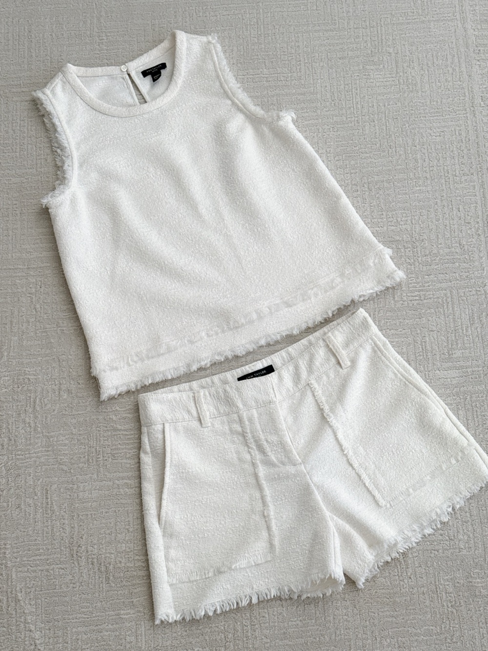 White Textured Tweed Two-Piece Set